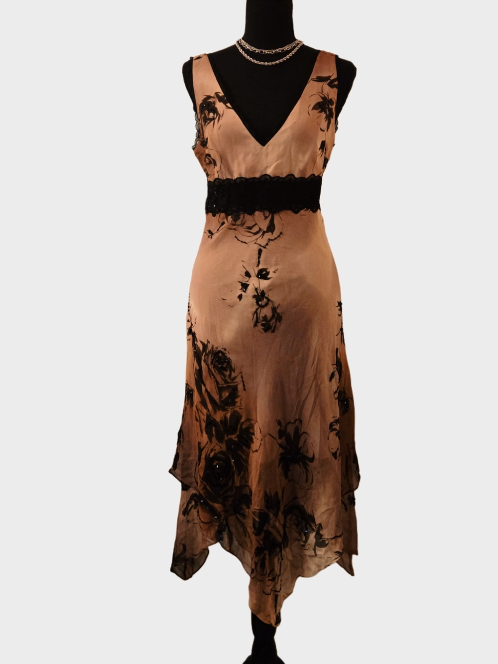 Vintage 90s Silk Floral V-Neck Midi Dress! - Picture 1 of 8